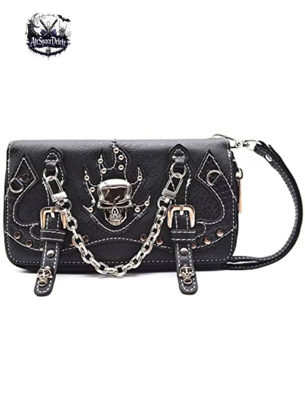 Leather Polyester Wristlet Purse Studded Skull Gothic Wallet Day of the Dead